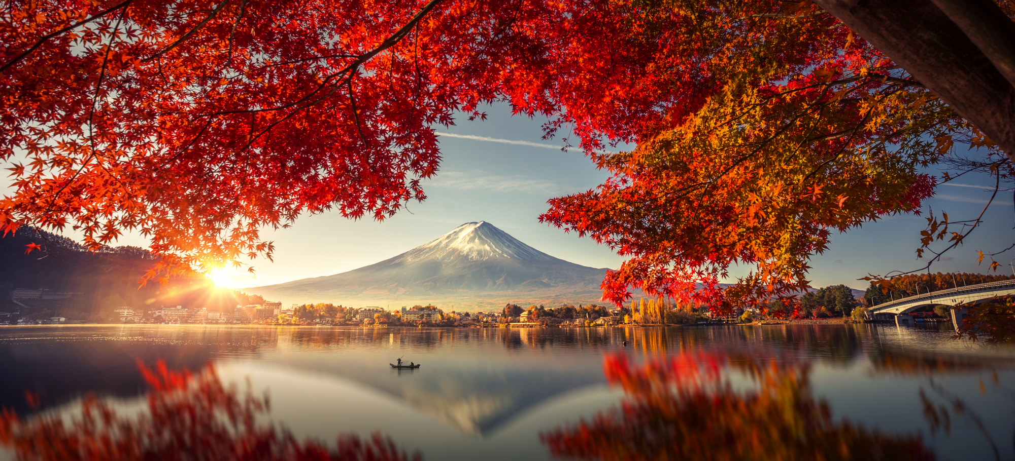 1555043207Colorful autumn season and Mt Fuji with morning mist and red leaves at Lake Kawaguchiko is one of the best places in Japan