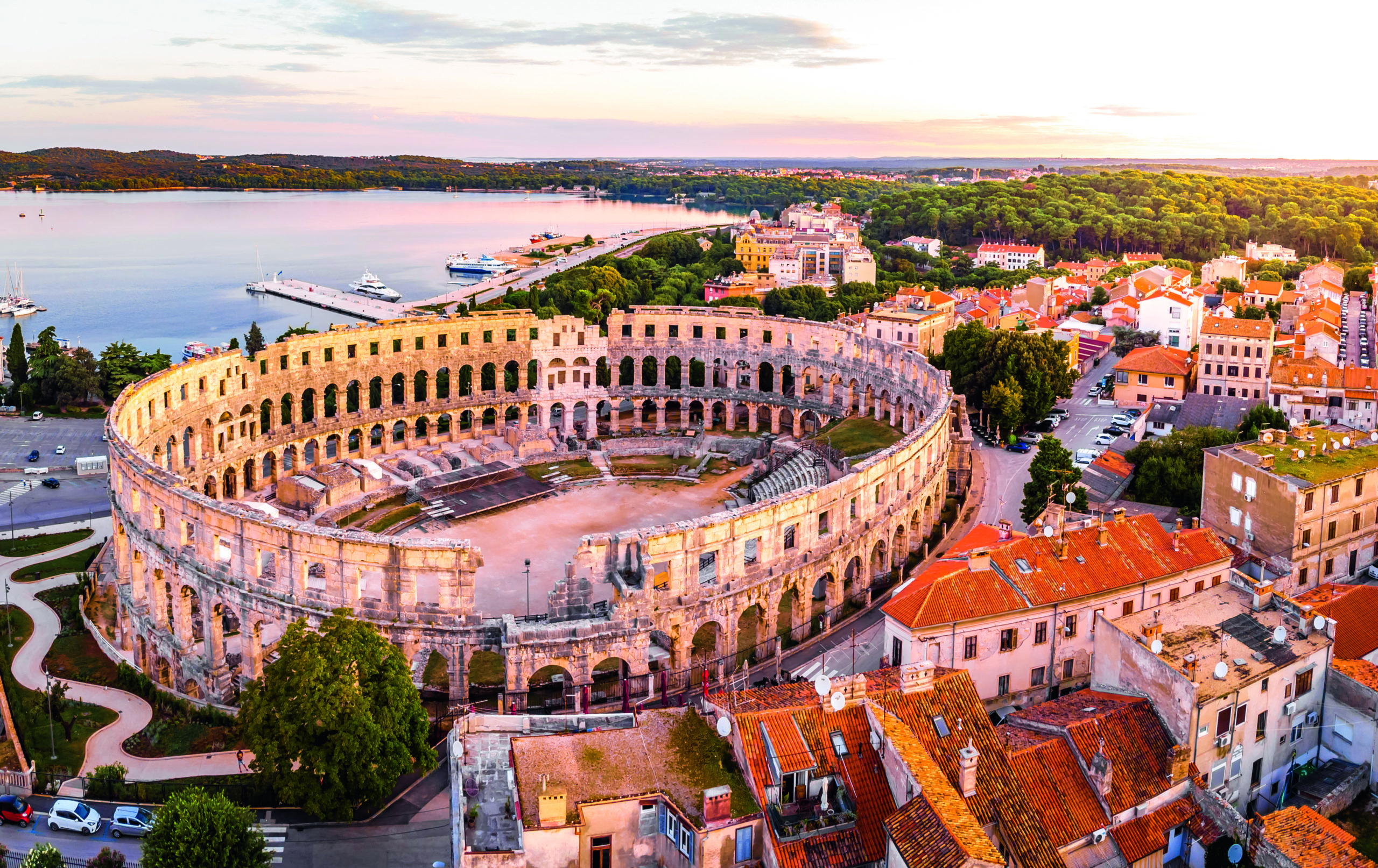 Pula amphitheater in the morning, Croatia